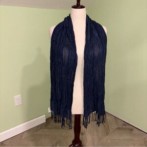 NWT Chicos Sheer Stripe Crinkle Scarf in Midnight Fringe Boho Lightweight